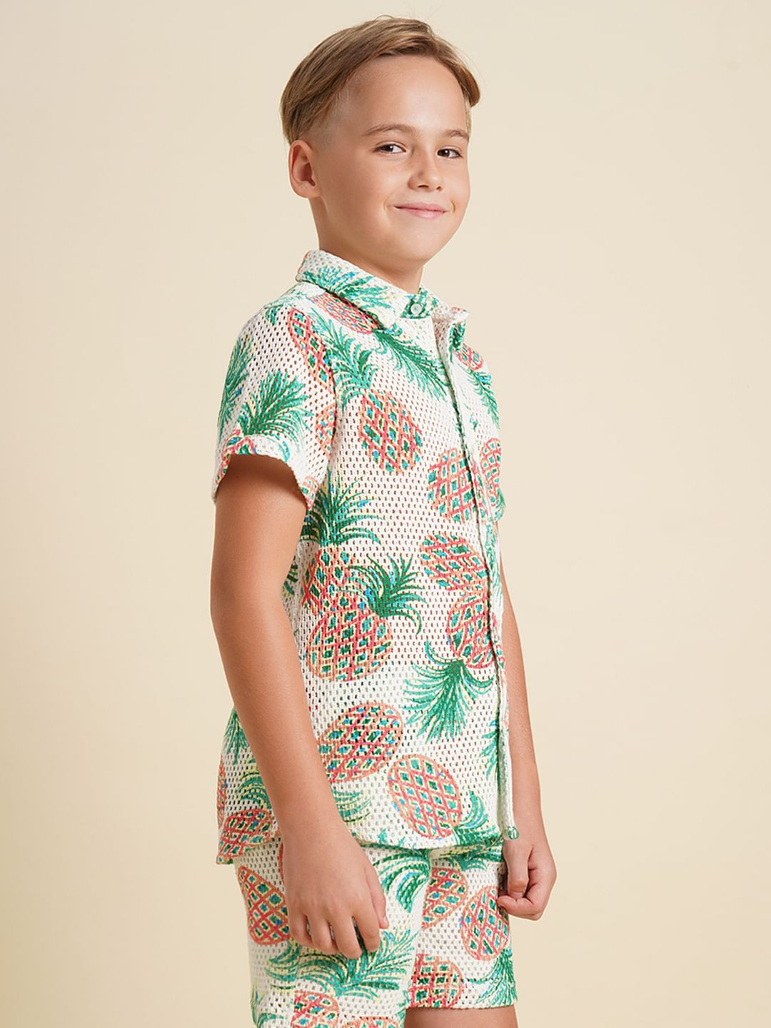 Boys White Pineapple Print Co-ord Set Shirt