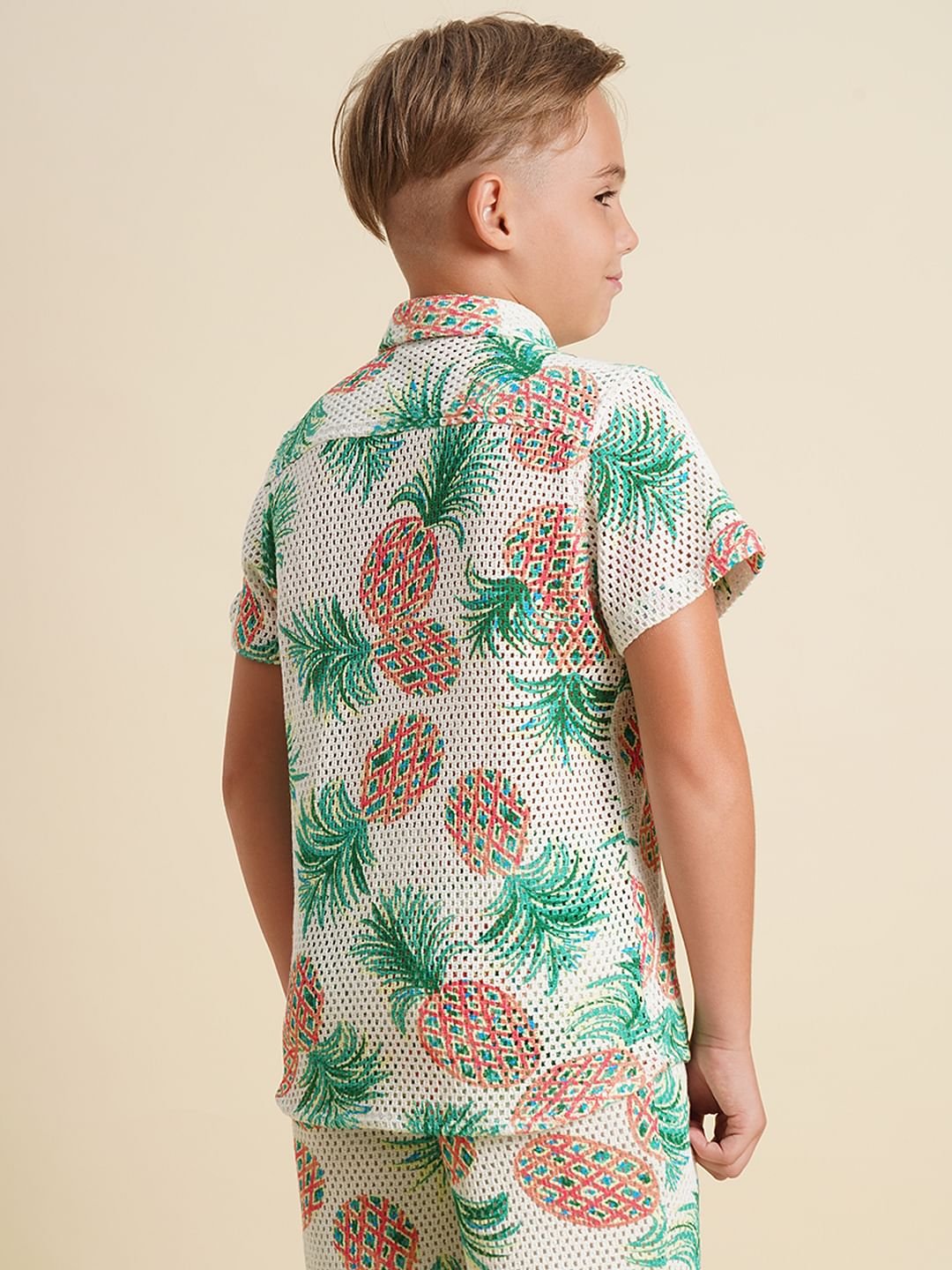 Boys White Pineapple Print Co-ord Set Shirt