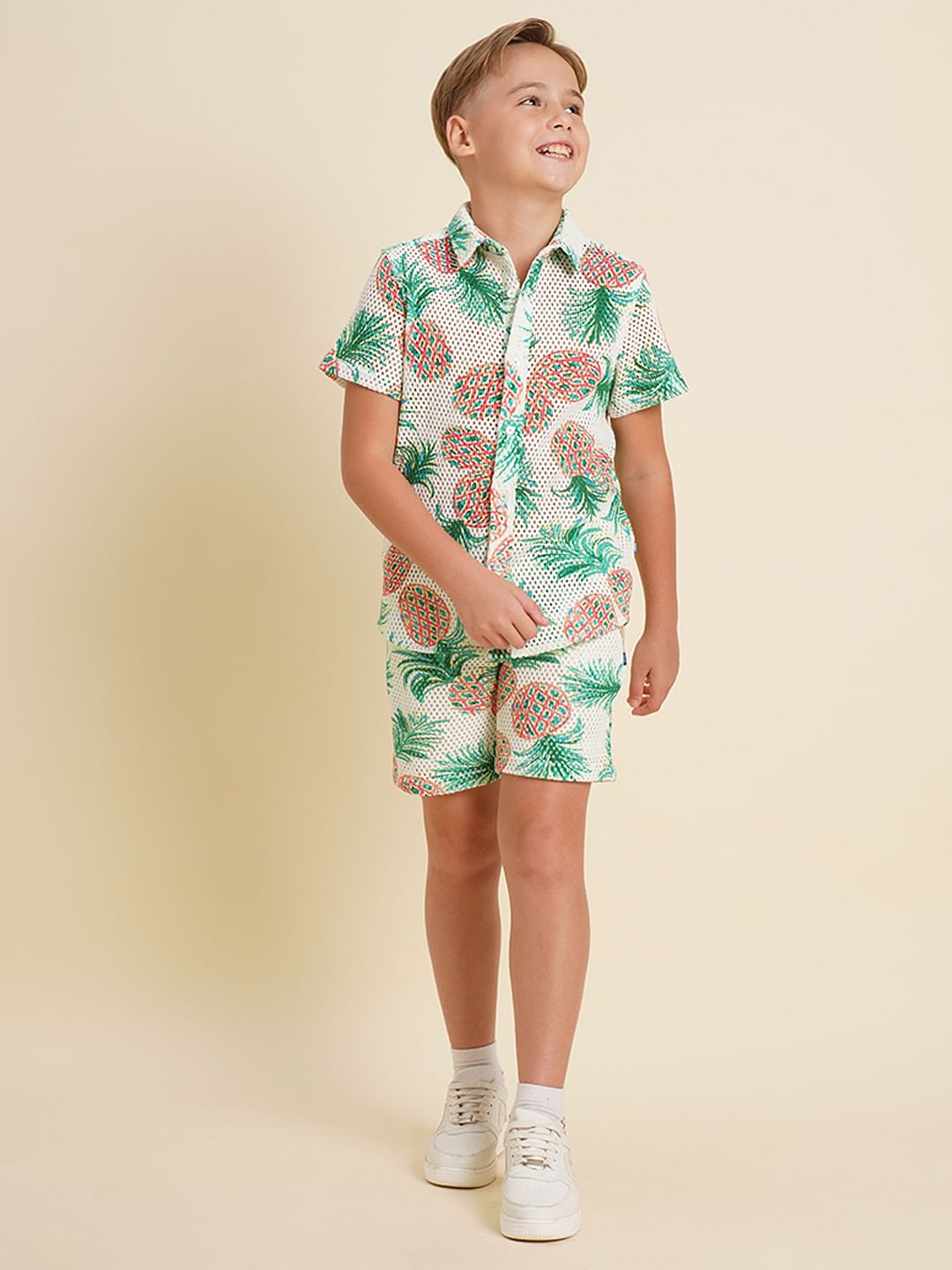 Boys White Pineapple Print Co-ord Set Shirt