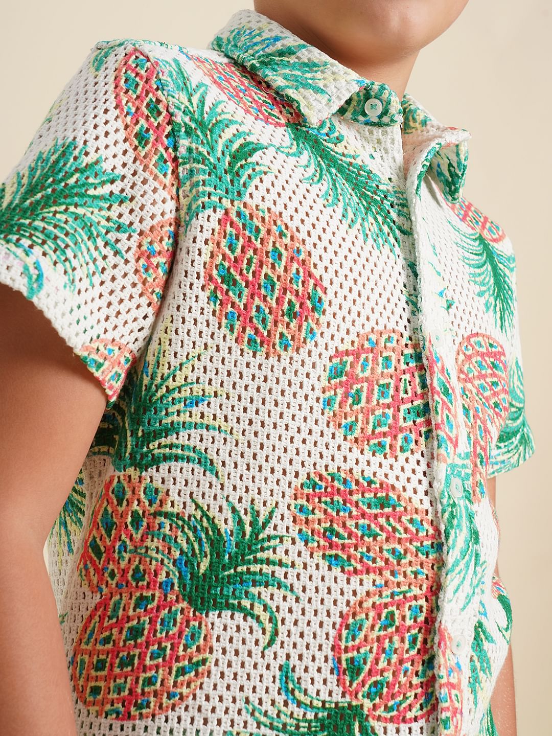 Boys White Pineapple Print Co-ord Set Shirt