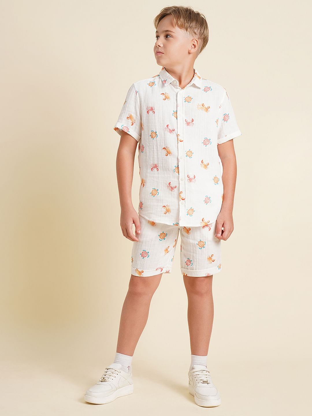 Boys White Printed Co-ord Set Shirt