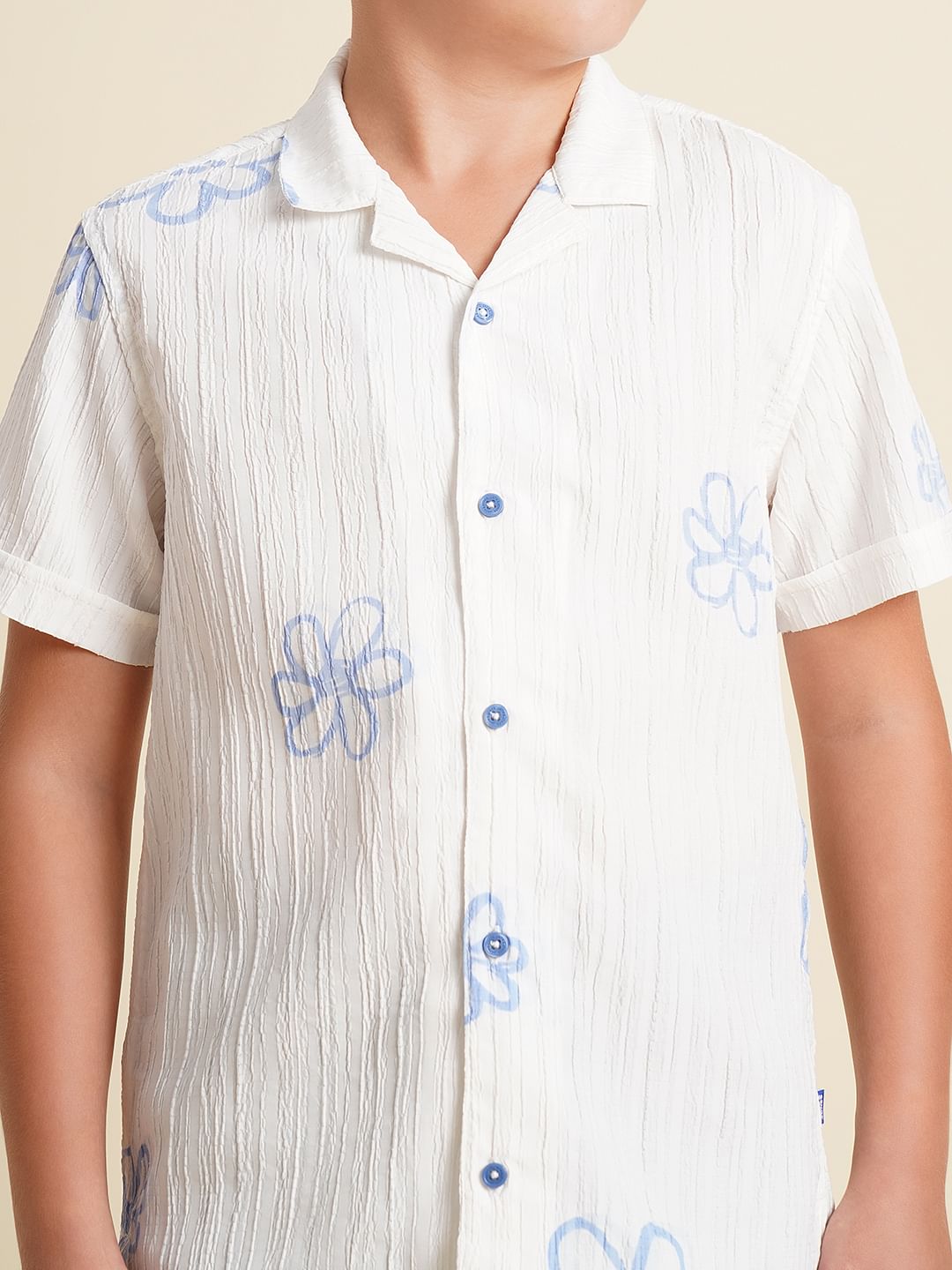 Boys White Printed Cotton Shirt