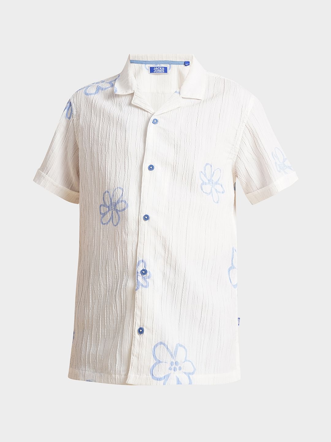 Boys White Printed Cotton Shirt