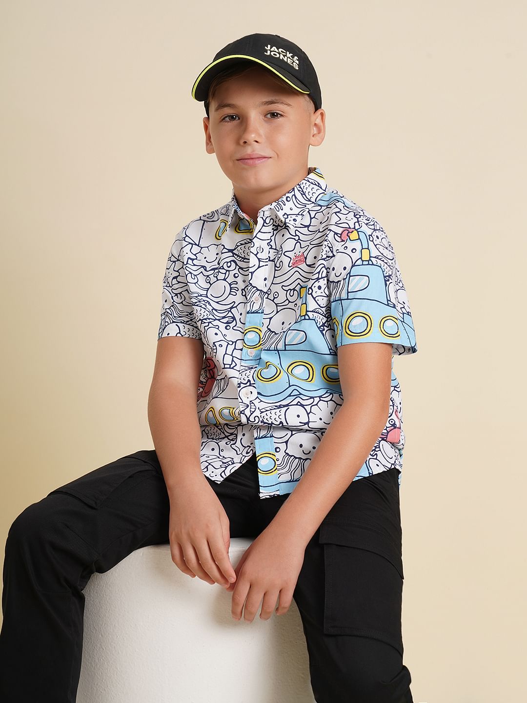 Boys White Submarine Print Shirt