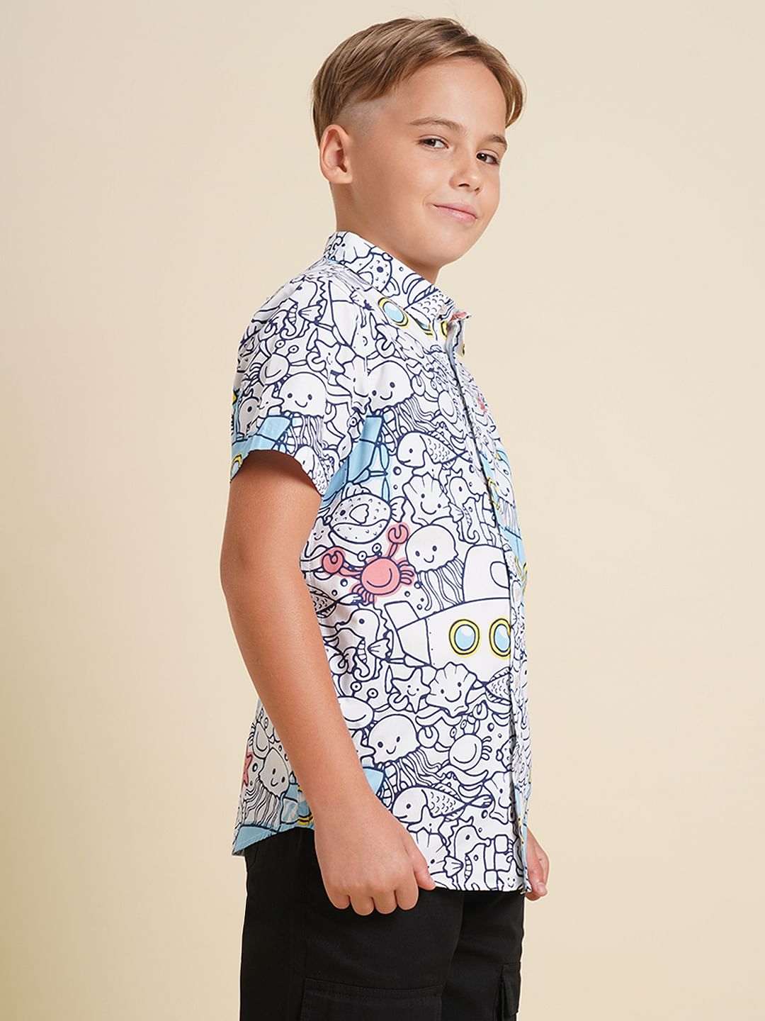 Boys White Submarine Print Shirt