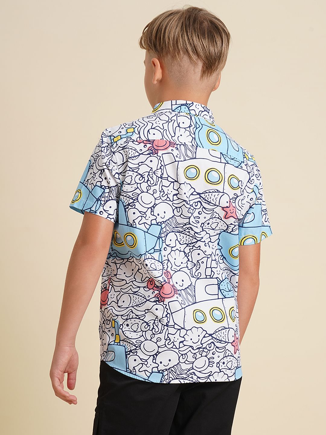 Boys White Submarine Print Shirt