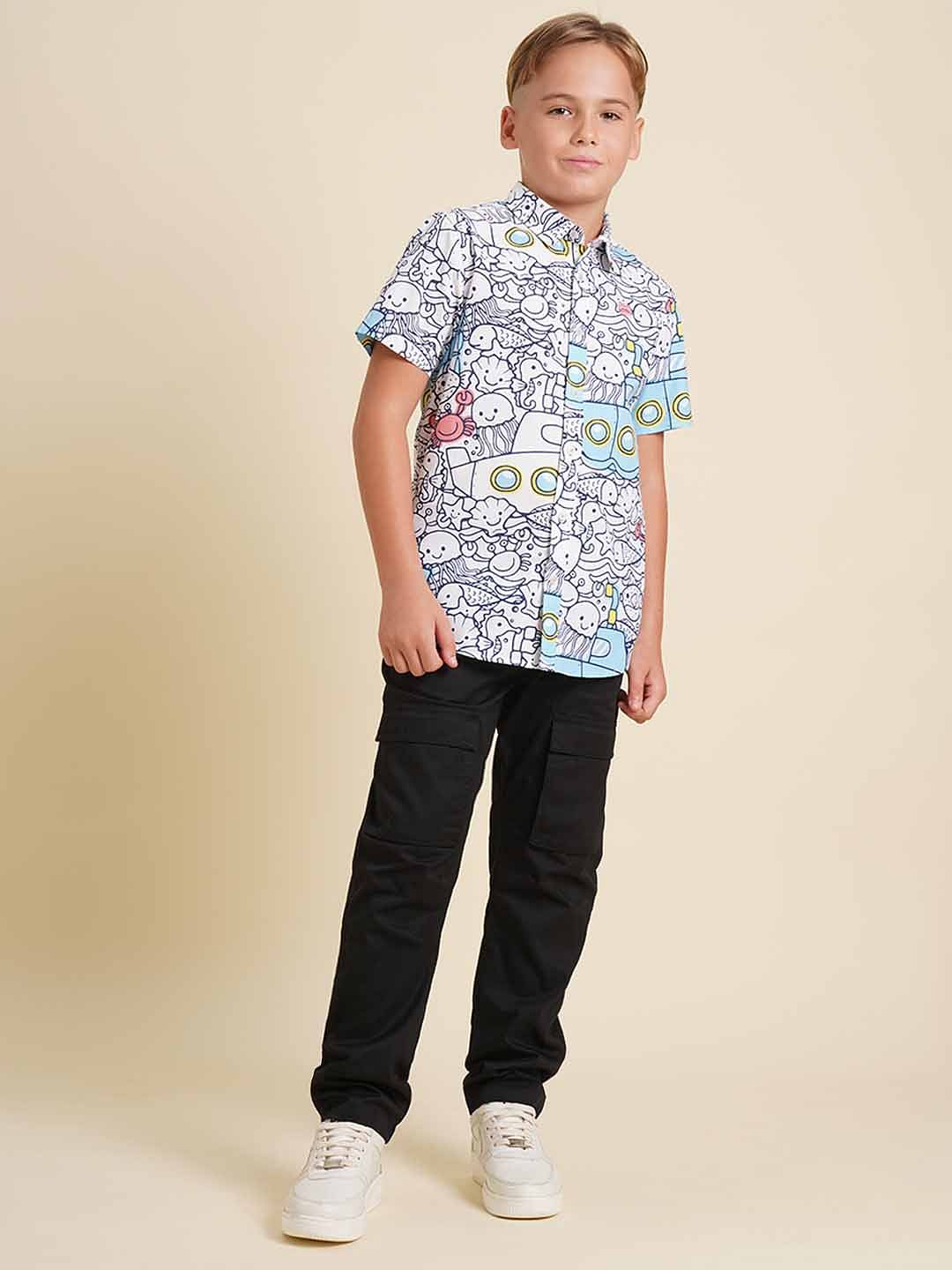 Boys White Submarine Print Shirt