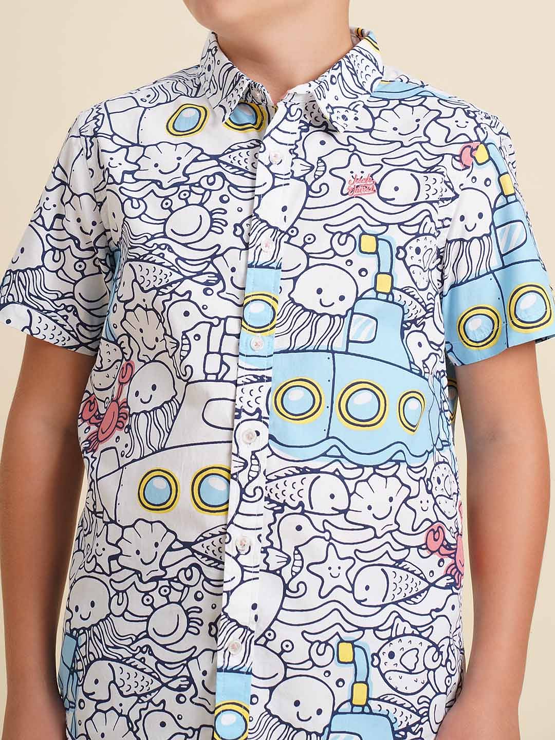 Boys White Submarine Print Shirt
