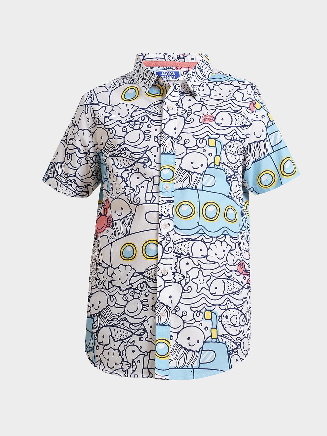 Boys White Submarine Print Shirt