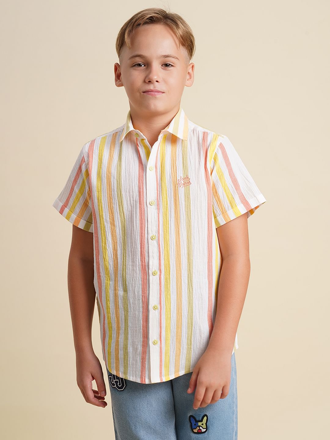 Boys White Striped Cotton Shirt
