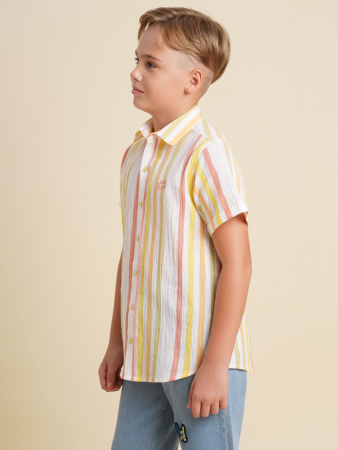 Boys White Striped Cotton Shirt