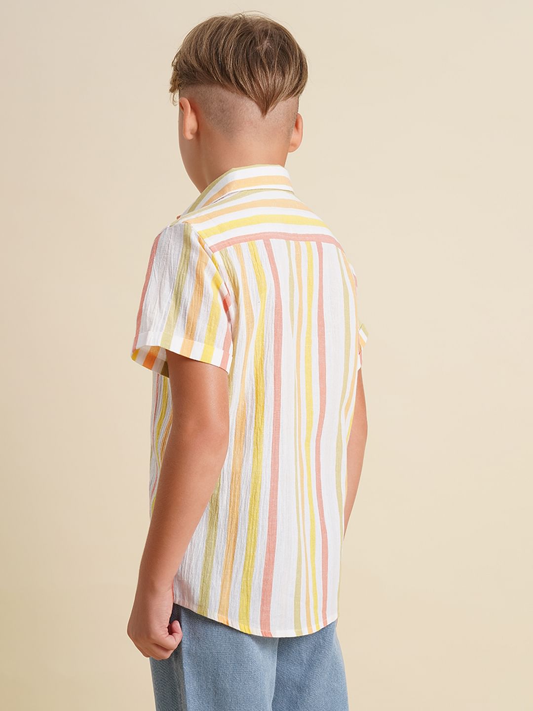 Boys White Striped Cotton Shirt