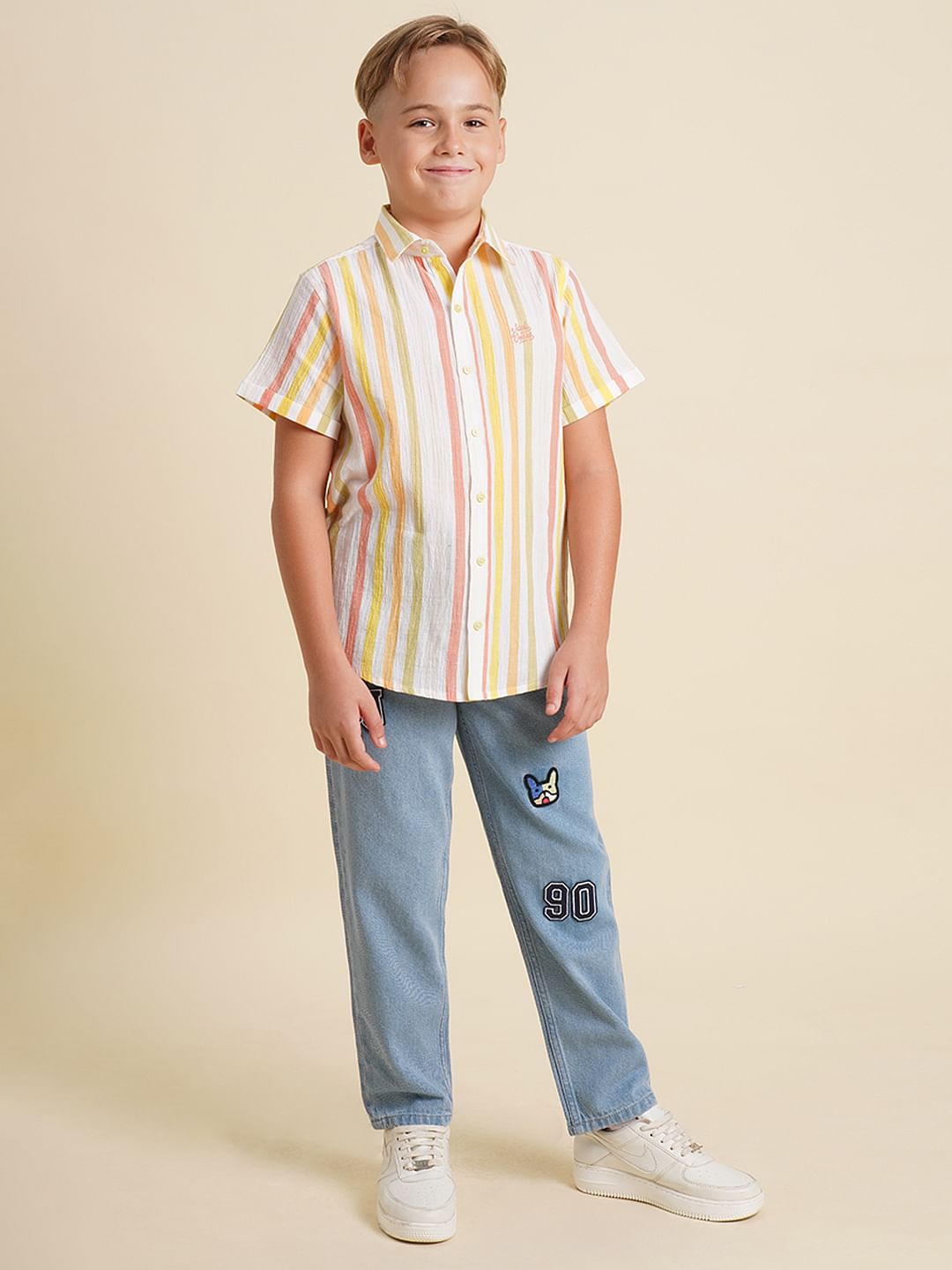 Boys White Striped Cotton Shirt