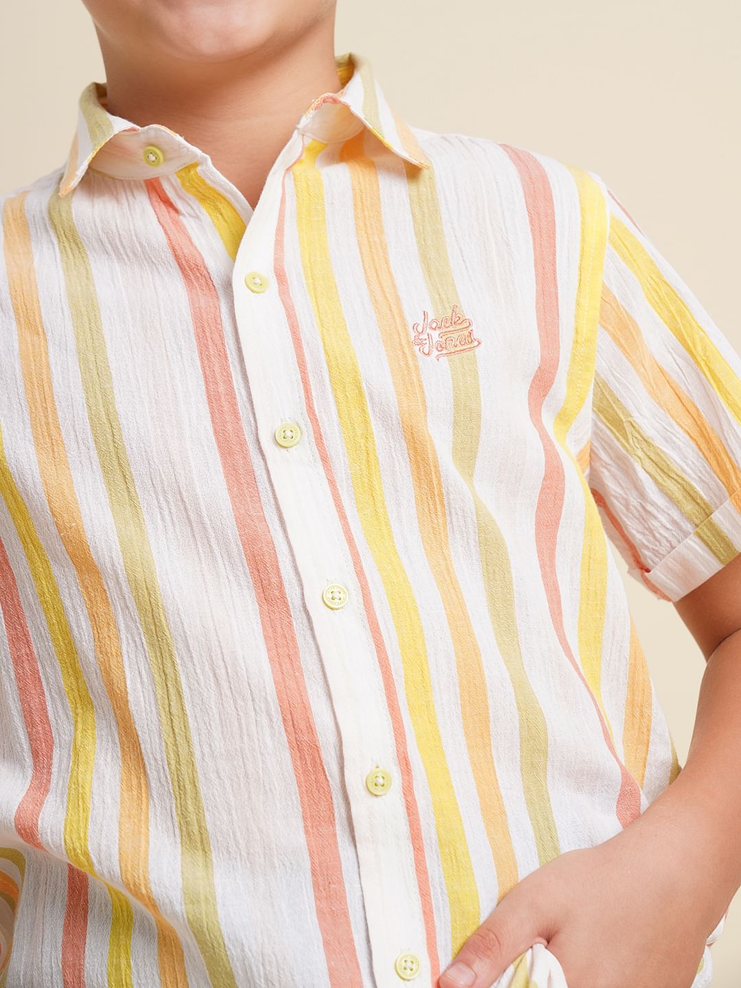 Boys White Striped Cotton Shirt