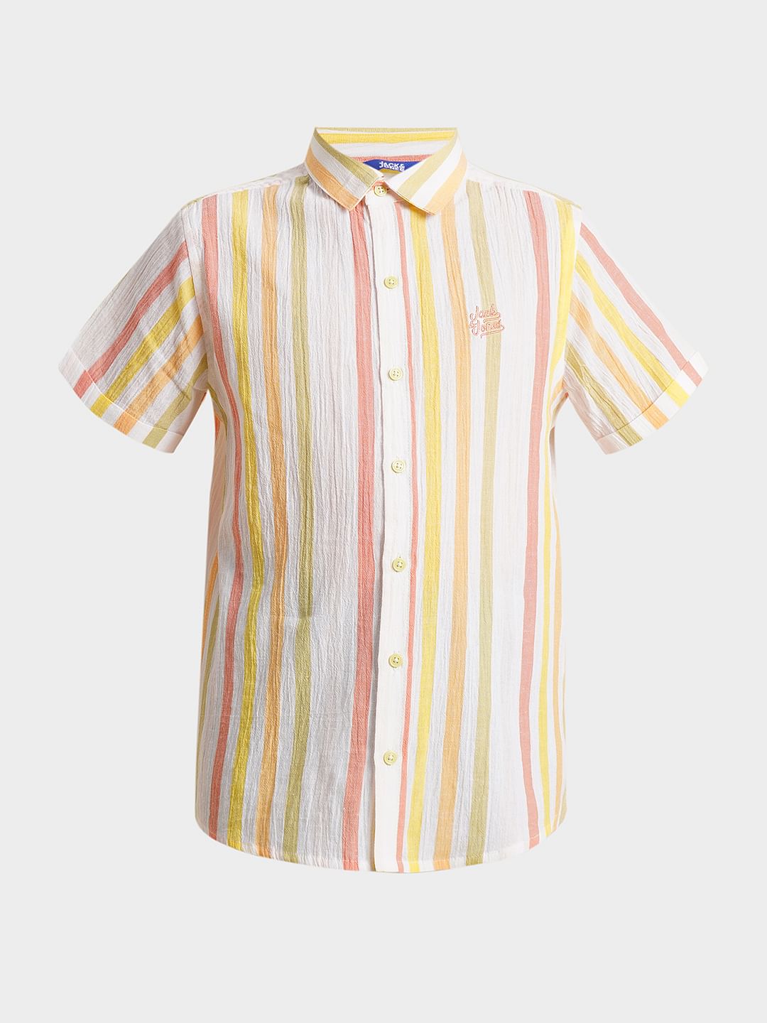 Boys White Striped Cotton Shirt