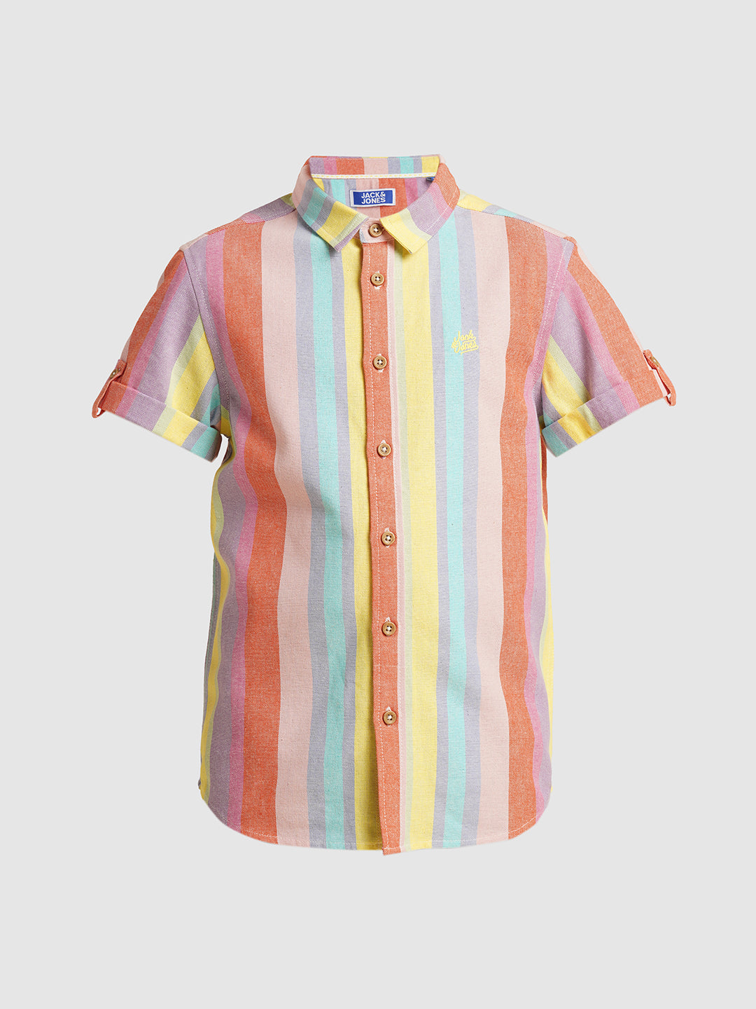 Boys Cotton-Linen Striped Shirt With Roll-Up Sleeves