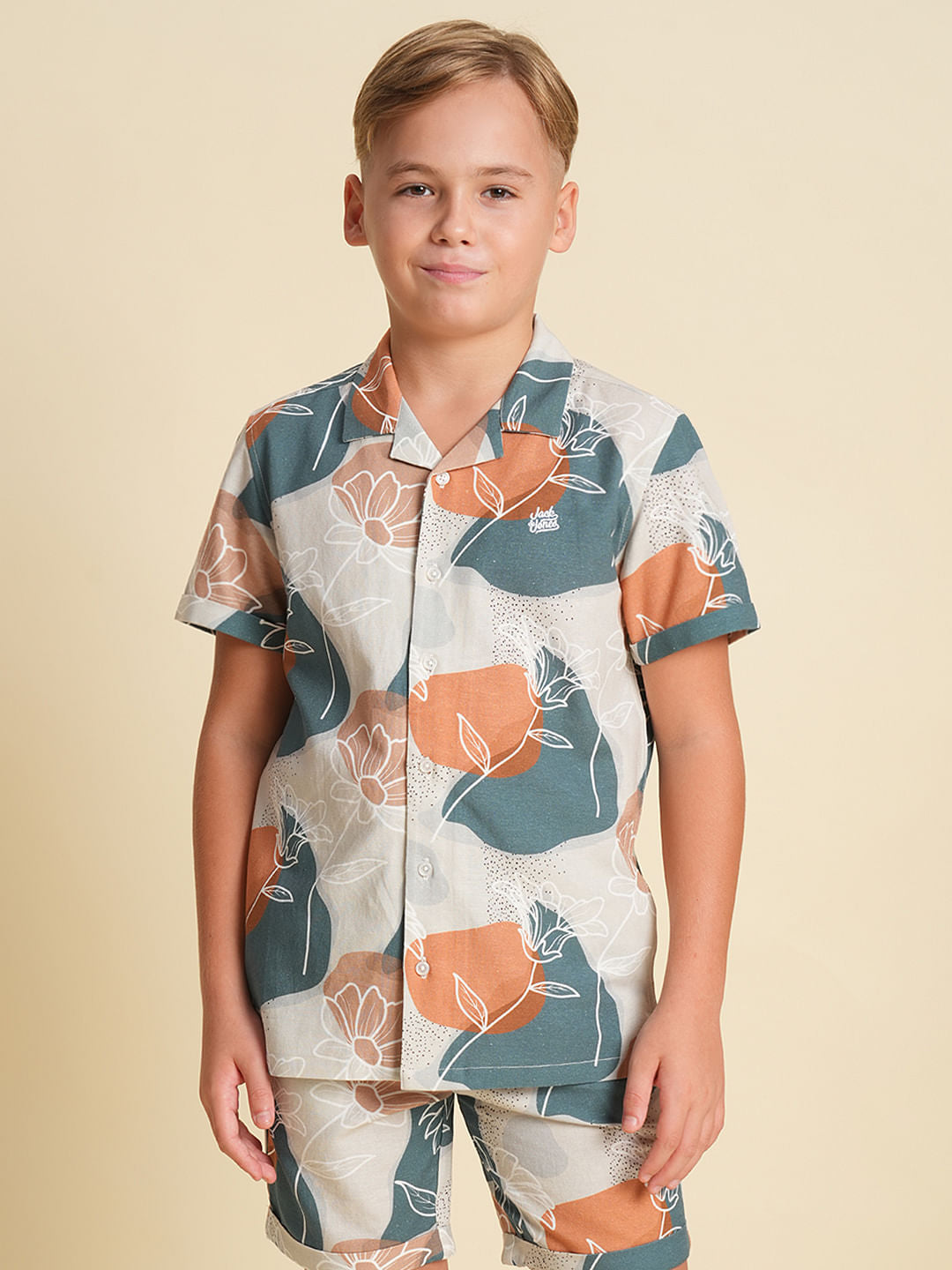 Boys Green Printed Co-ord Set Shirt