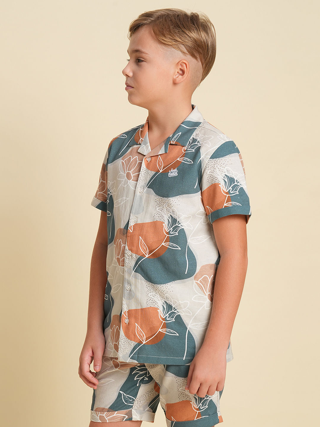 Boys Green Printed Co-ord Set Shirt