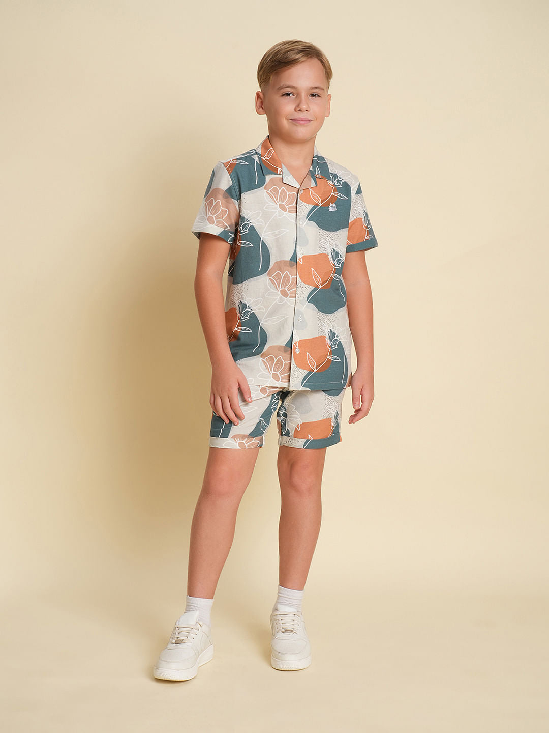 Boys Green Printed Co-ord Set Shirt
