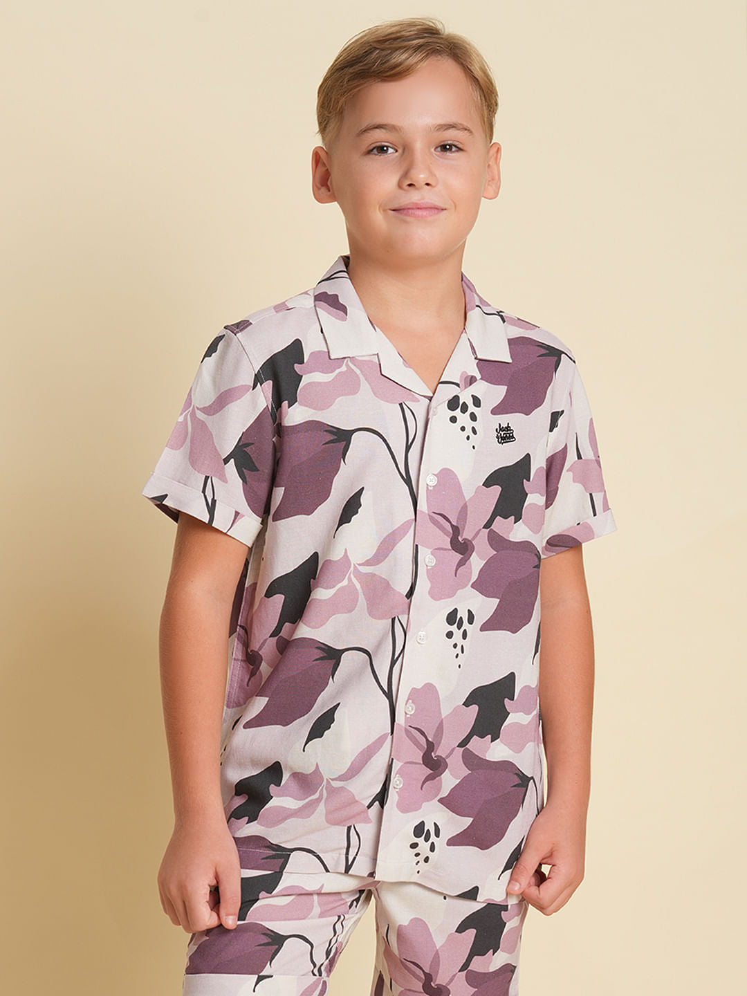 Boys Brown Printed Co-ord Set Shirt