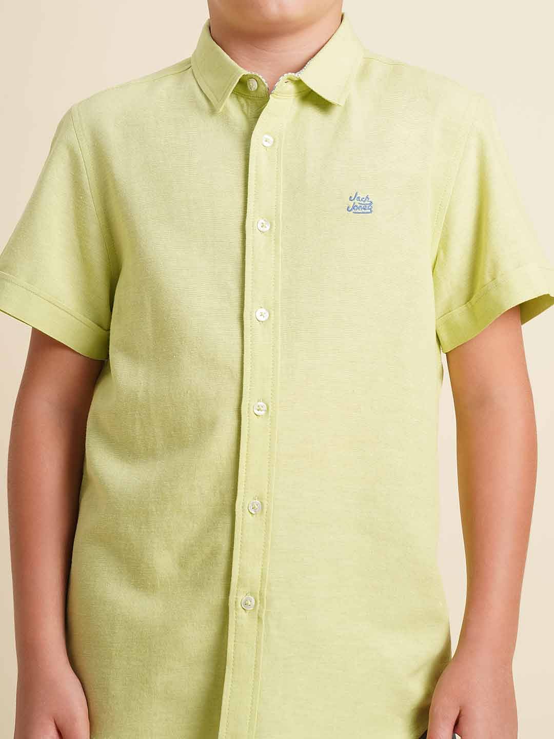Boys Green Cotton Short Sleeves Shirt