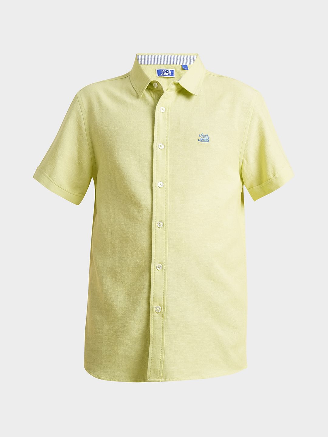 Boys Green Cotton Short Sleeves Shirt