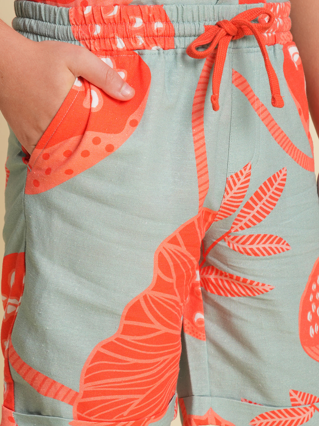 Boys Cotton-Linen Tropical Print Resort Collar Shirt - Pool Blue