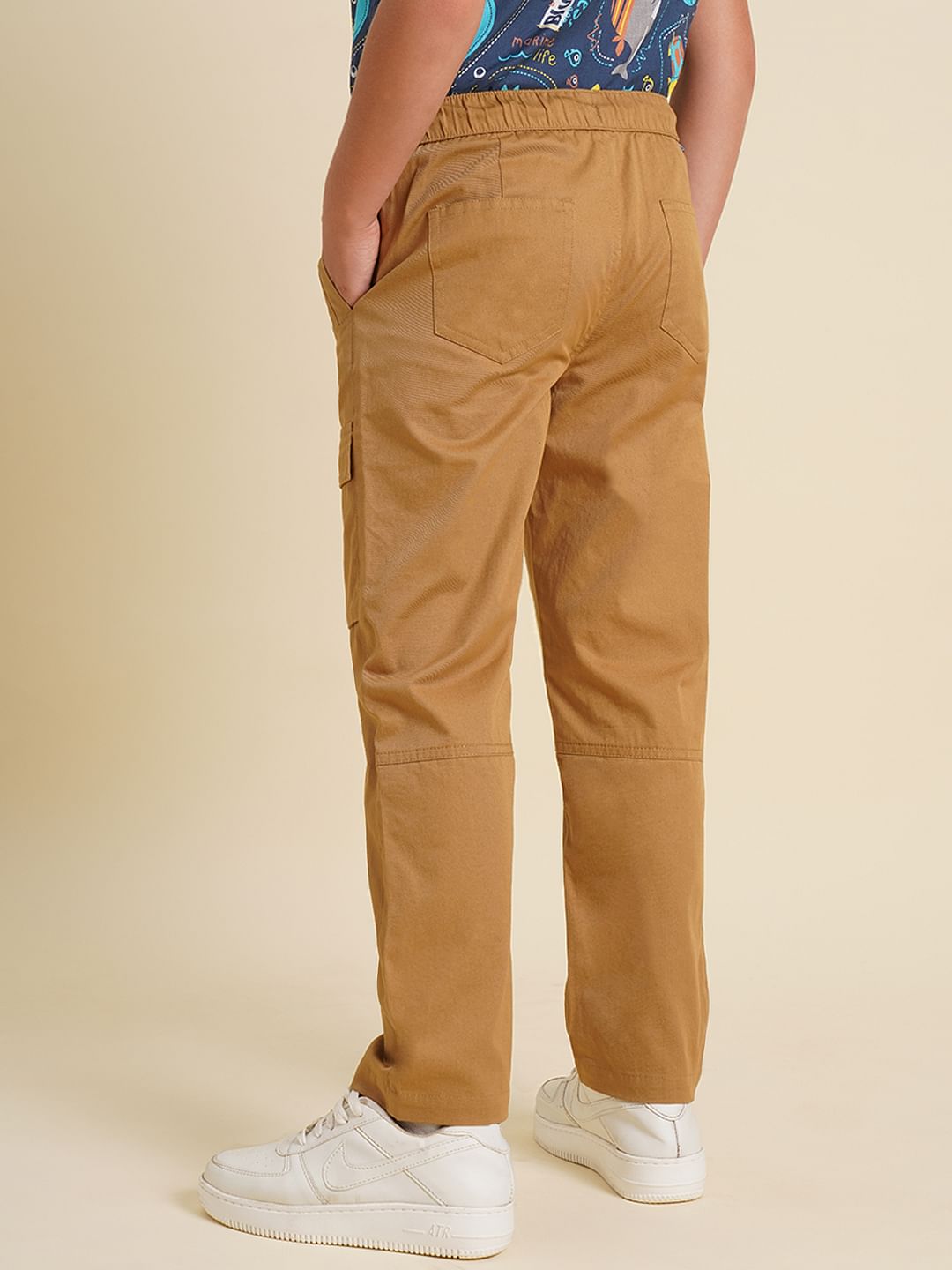 Boys Brown Mid Rise Cotton Casual Pants