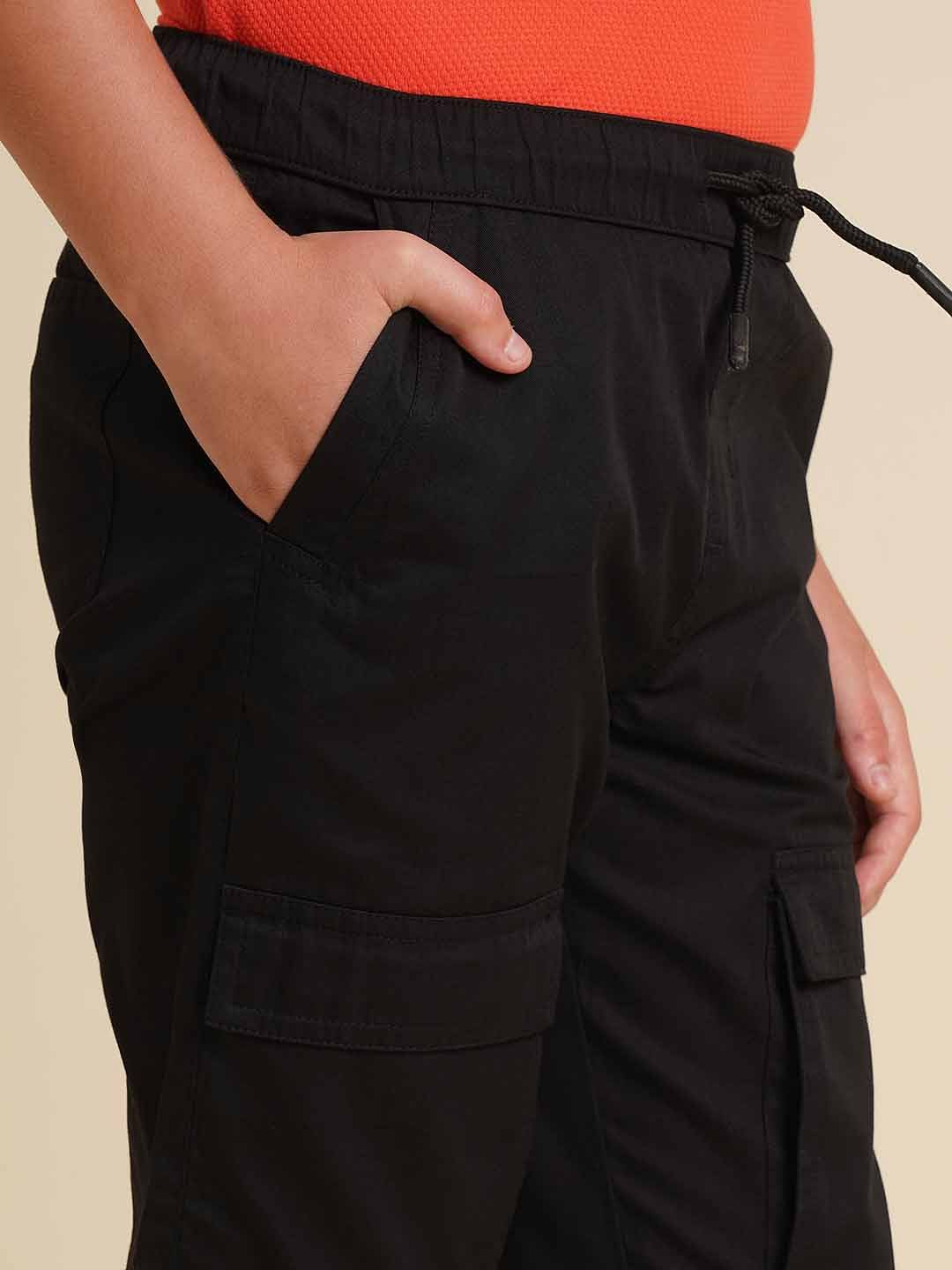 Boys Black Mid Rise Cotton Pants