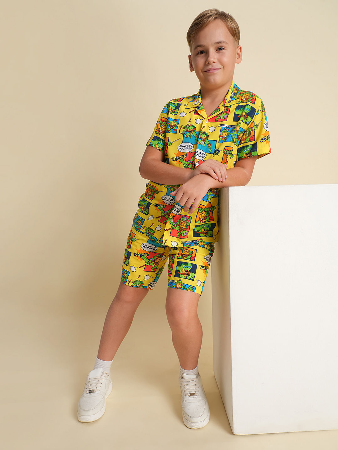 Boys Yellow Ninja Turtles Print Co-ord Set Shorts
