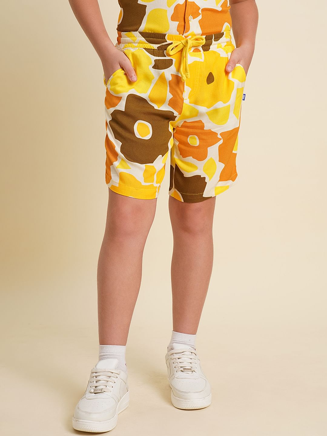 Boys Yellow Printed Co-ord Set Shorts