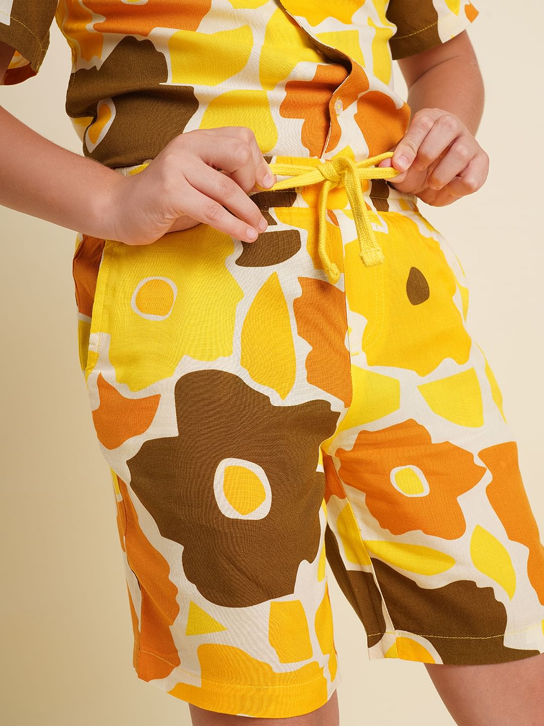 Boys Yellow Printed Co-ord Set Shorts