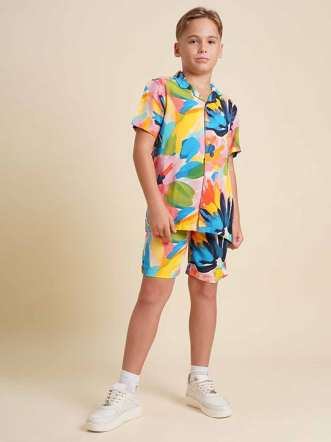 Boys Multi-Colour Printed Viscose Shorts