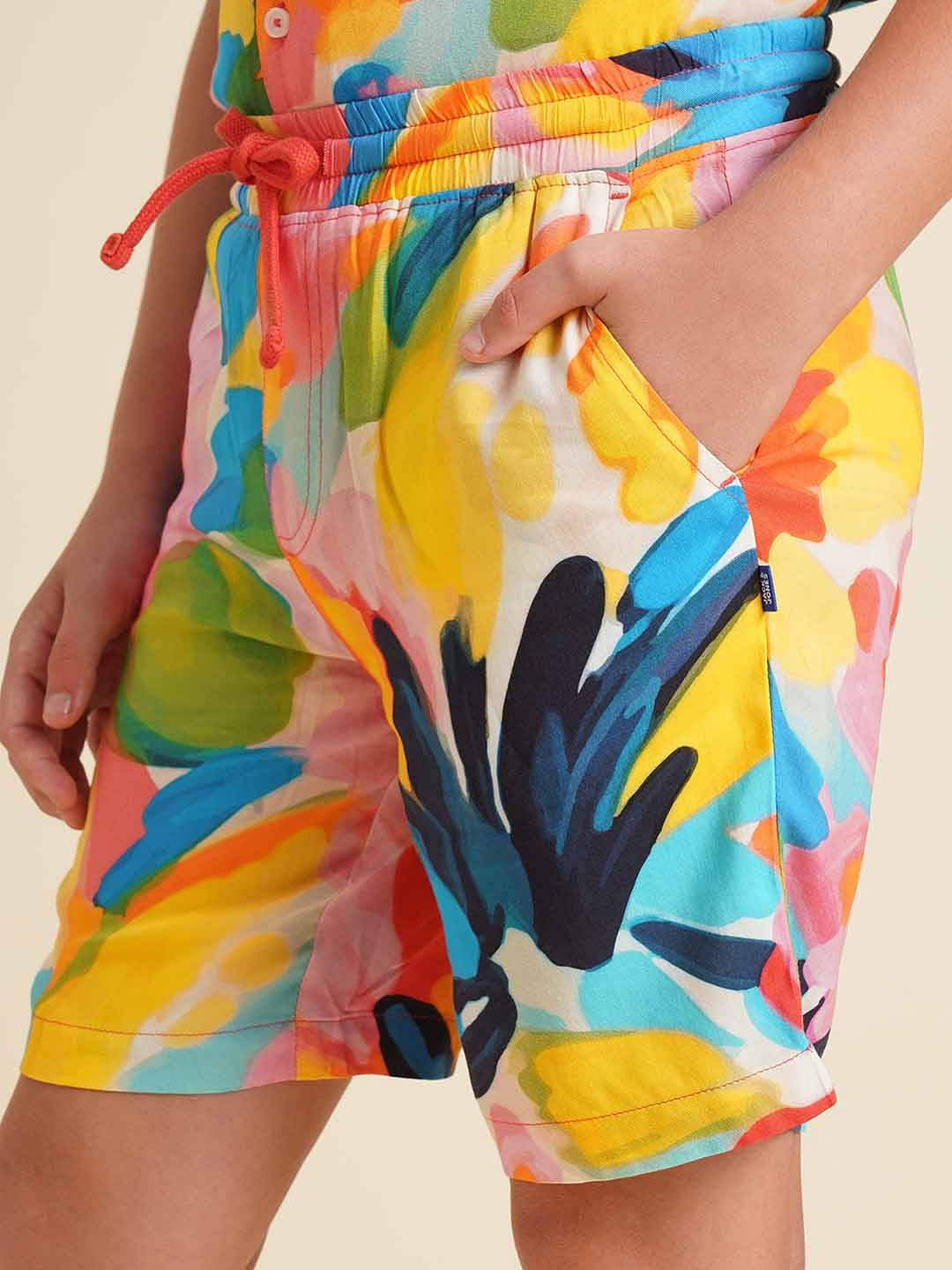 Boys Multi-Colour Printed Viscose Shorts