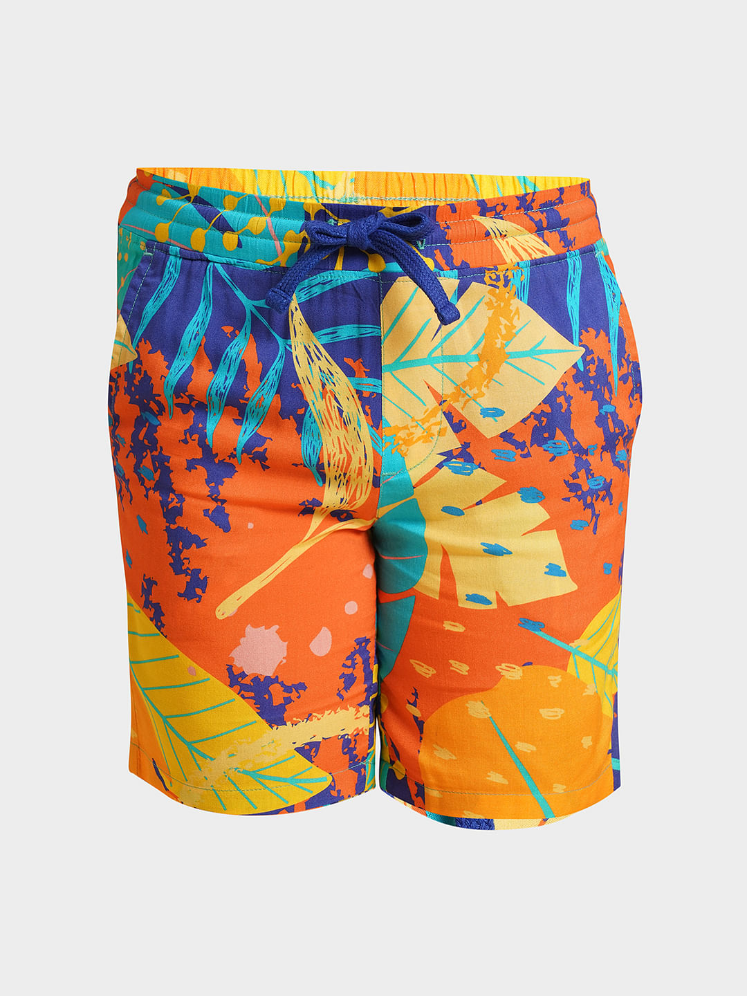 Boys Orange Printed Viscose Co-ord Set Shorts