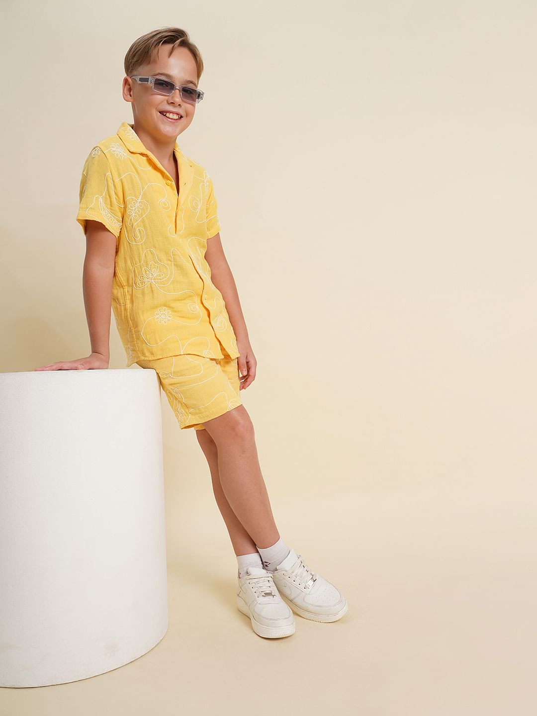 Boys Yellow Embroidered Co-ord Set Shorts