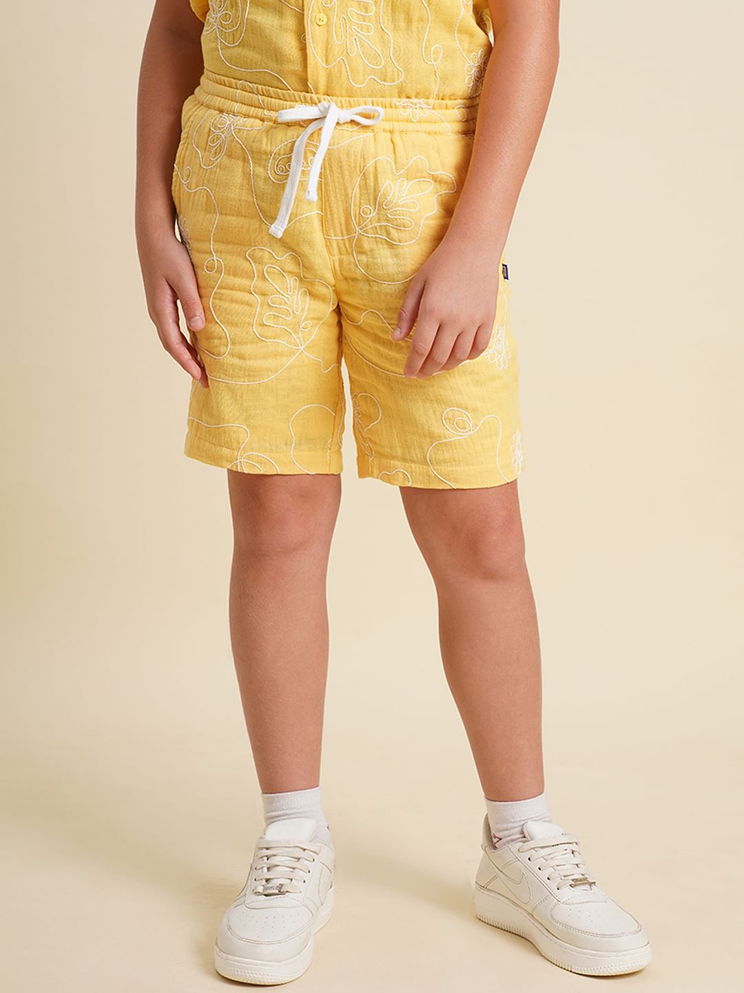 Boys Yellow Embroidered Co-ord Set Shorts