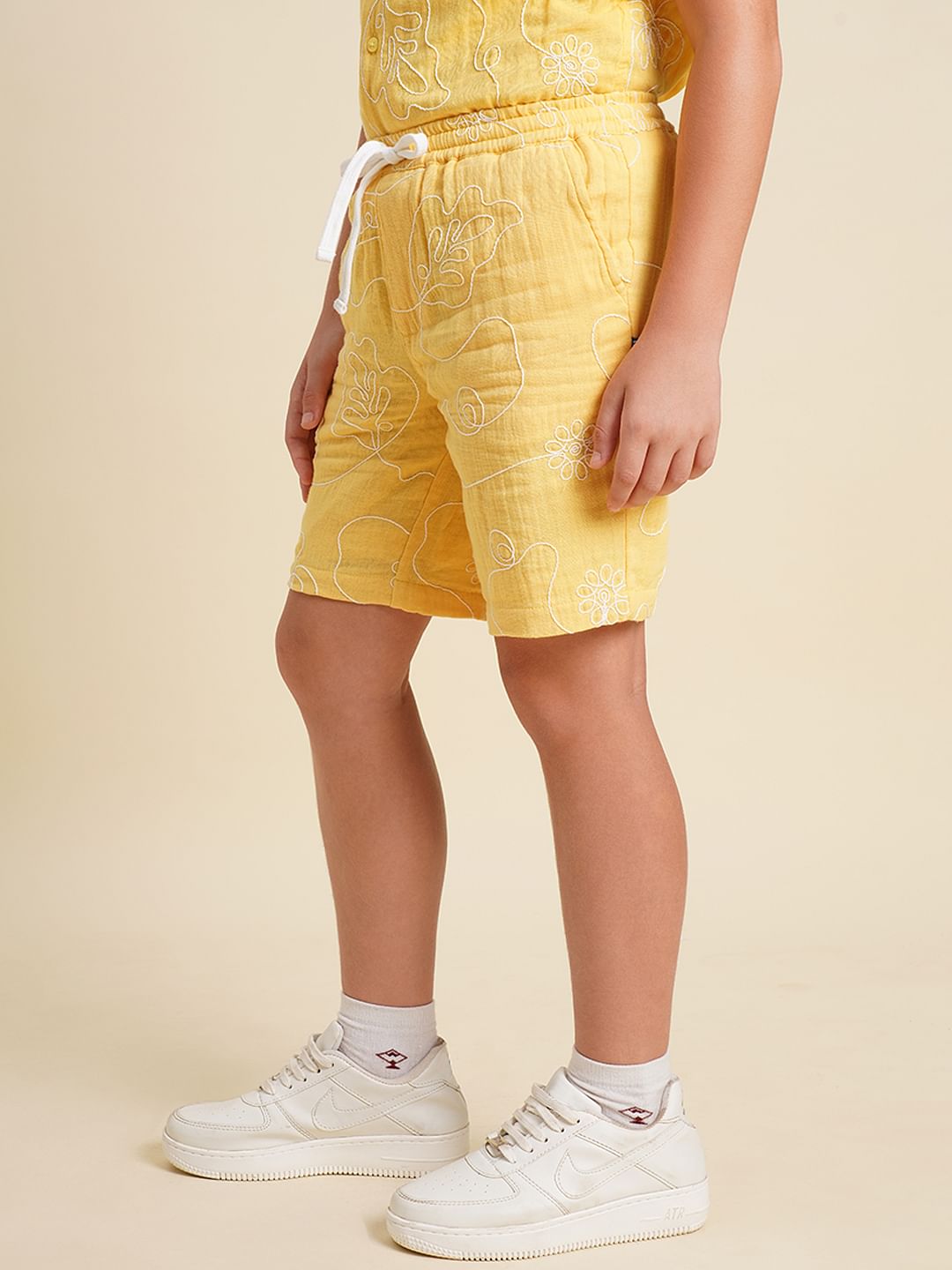 Boys Yellow Embroidered Co-ord Set Shorts
