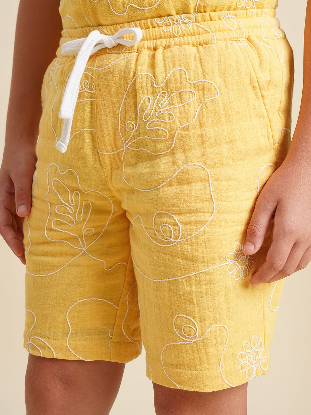 Boys Yellow Embroidered Co-ord Set Shorts