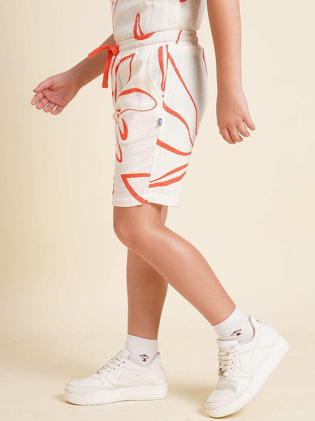 Boys White Printed Co-ord Set Shorts