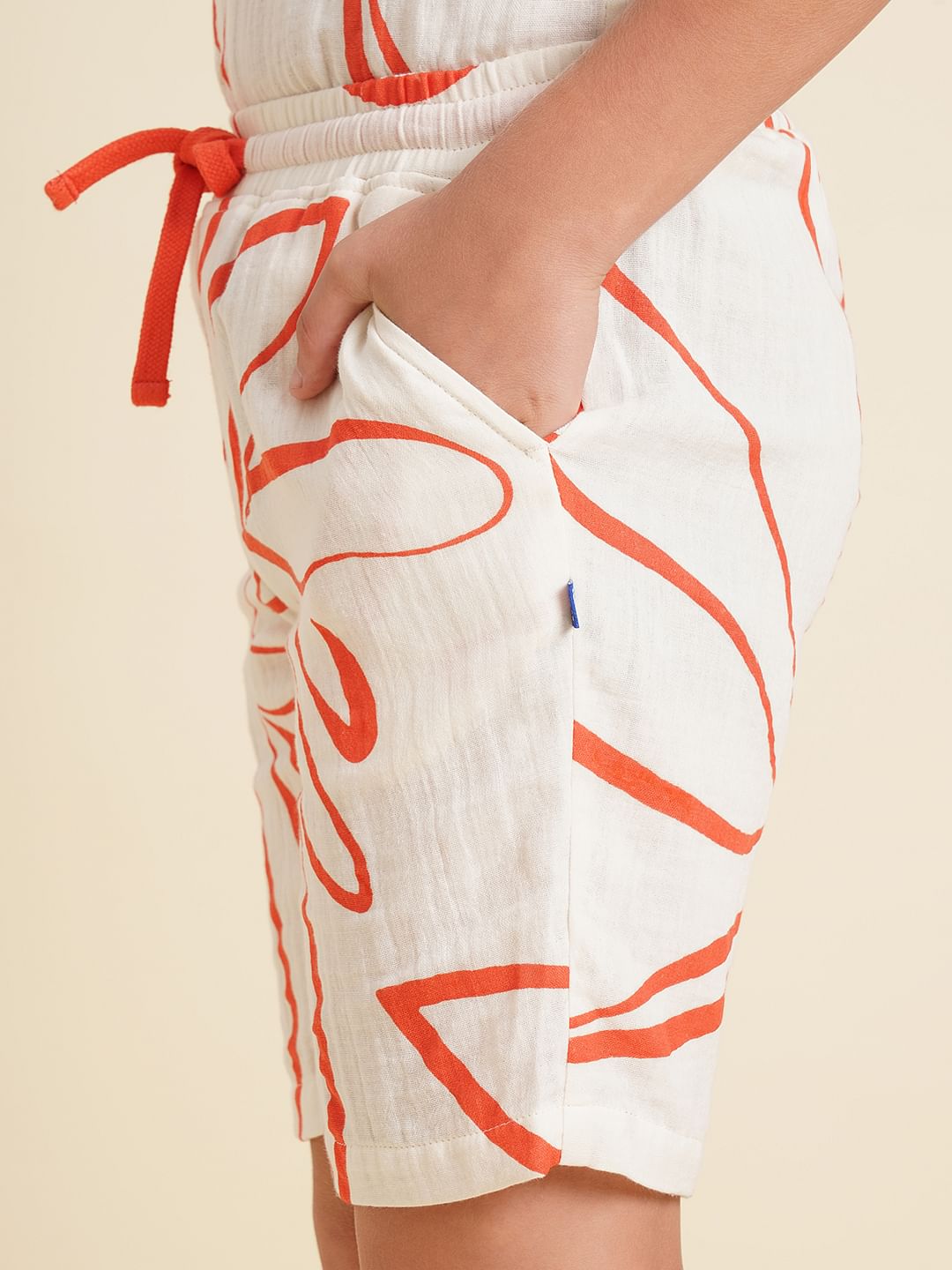 Boys White Printed Co-ord Set Shorts