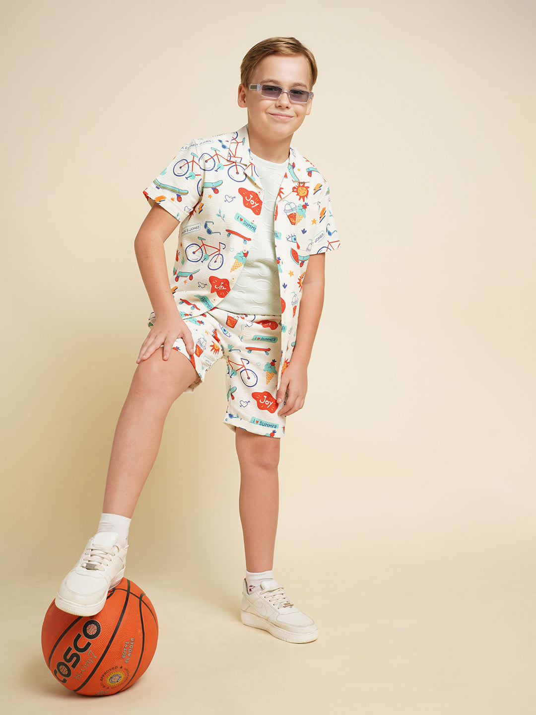 JACK&JONES JUNIOR Boys White Printed Co-ord Set Shorts