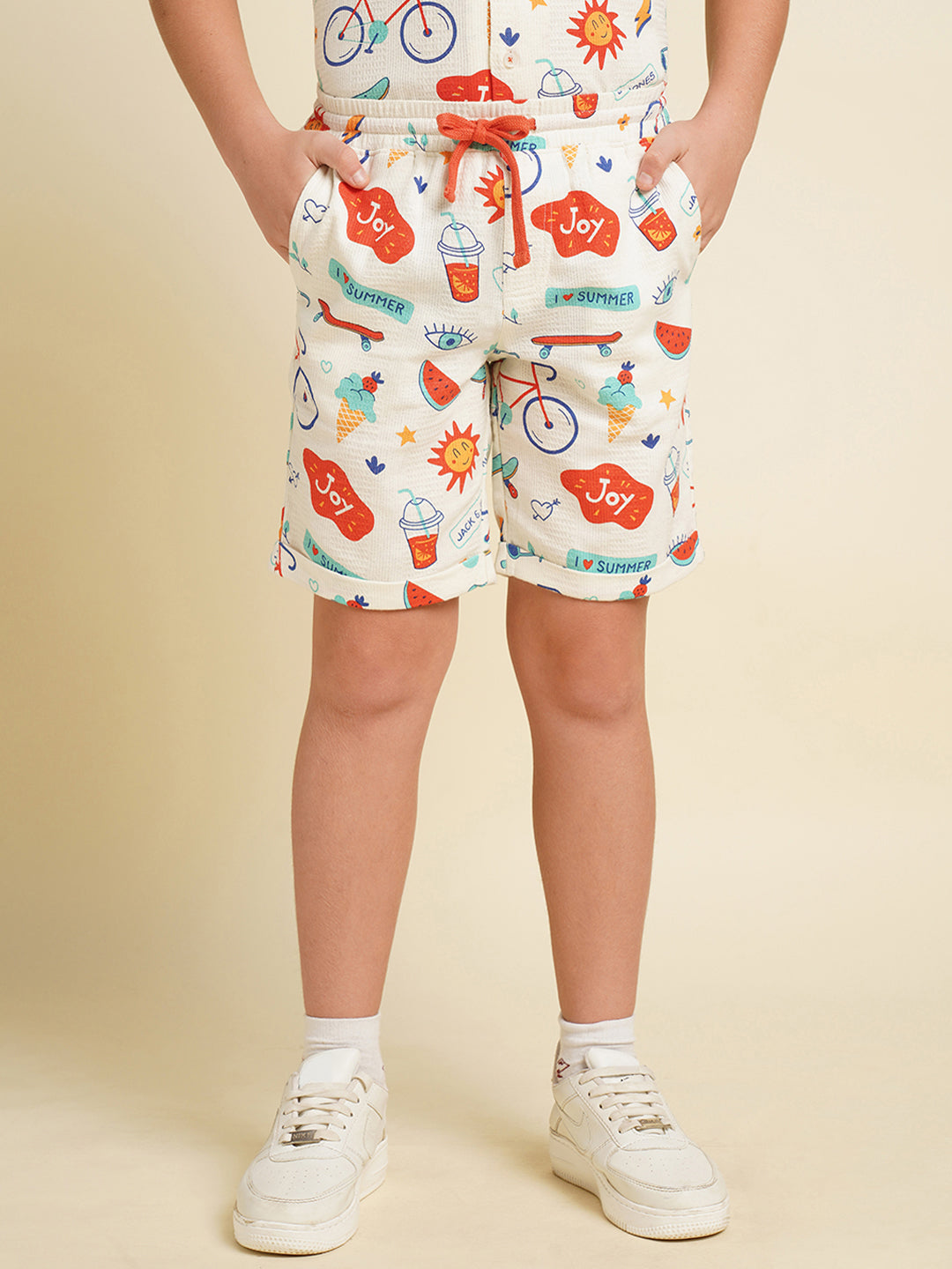 JACK&JONES JUNIOR Boys White Printed Co-ord Set Shorts