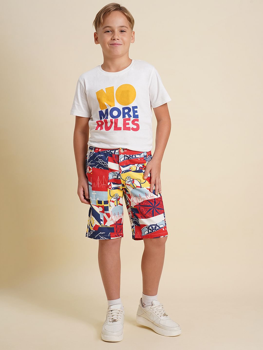 Boys White Sailor Print Shorts