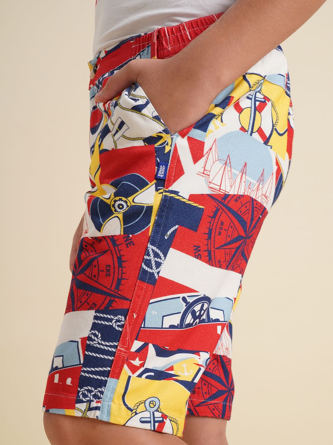 Boys White Sailor Print Shorts