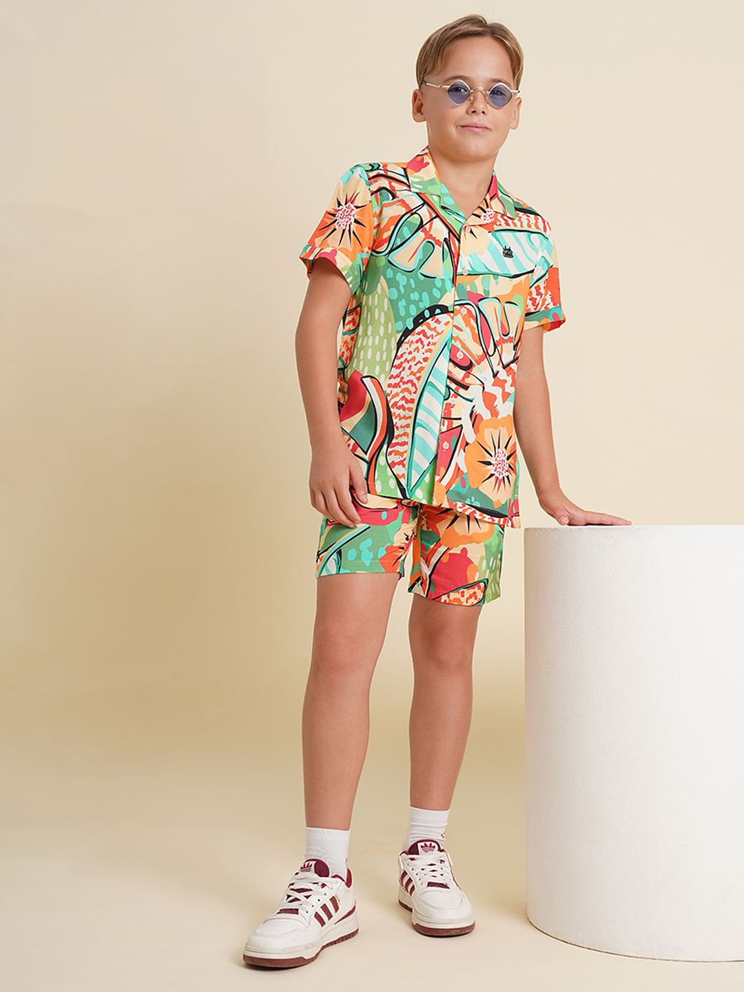 Boys Green Printed Co-ord Set Shorts