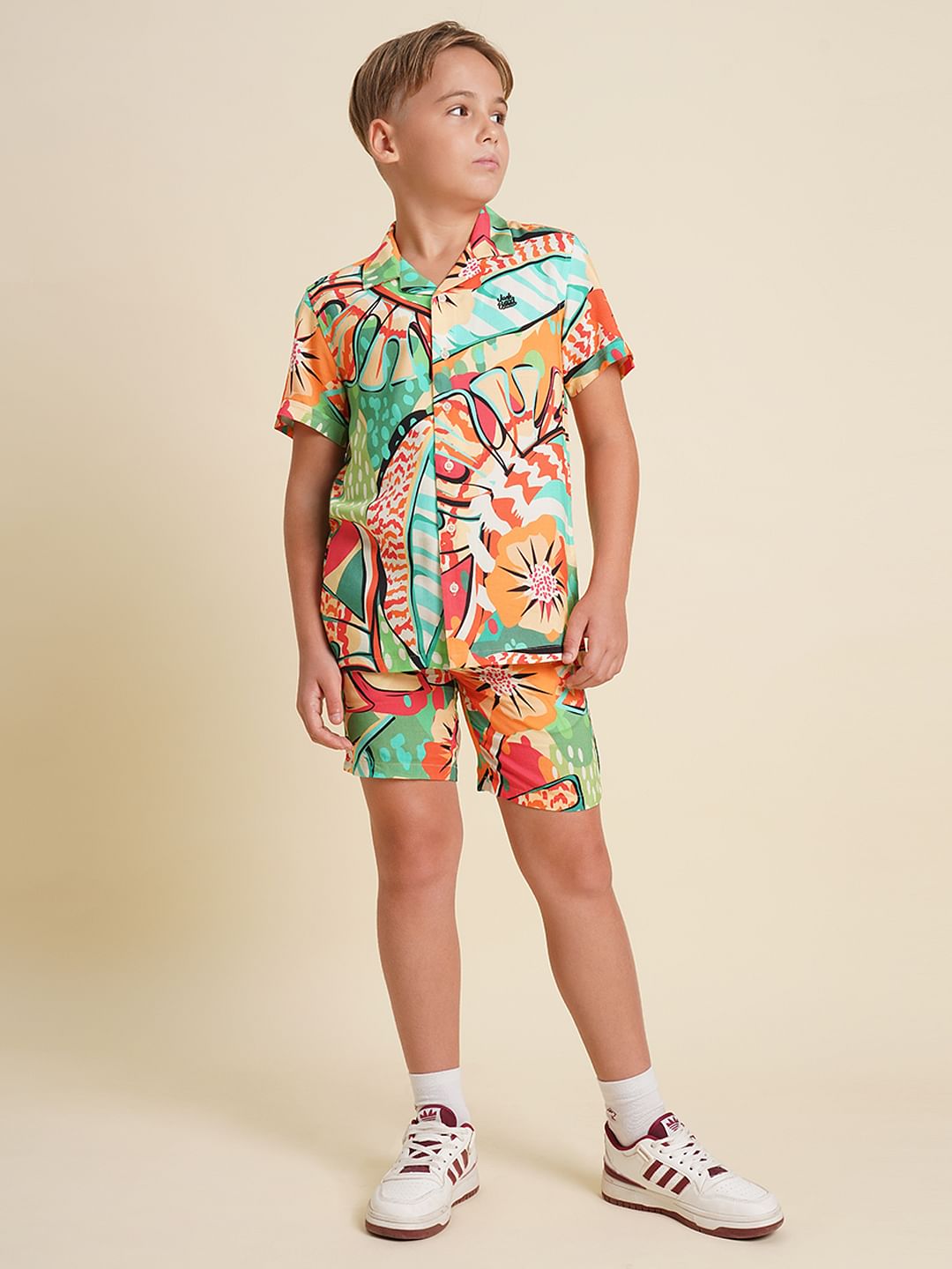Boys Green Printed Co-ord Set Shorts