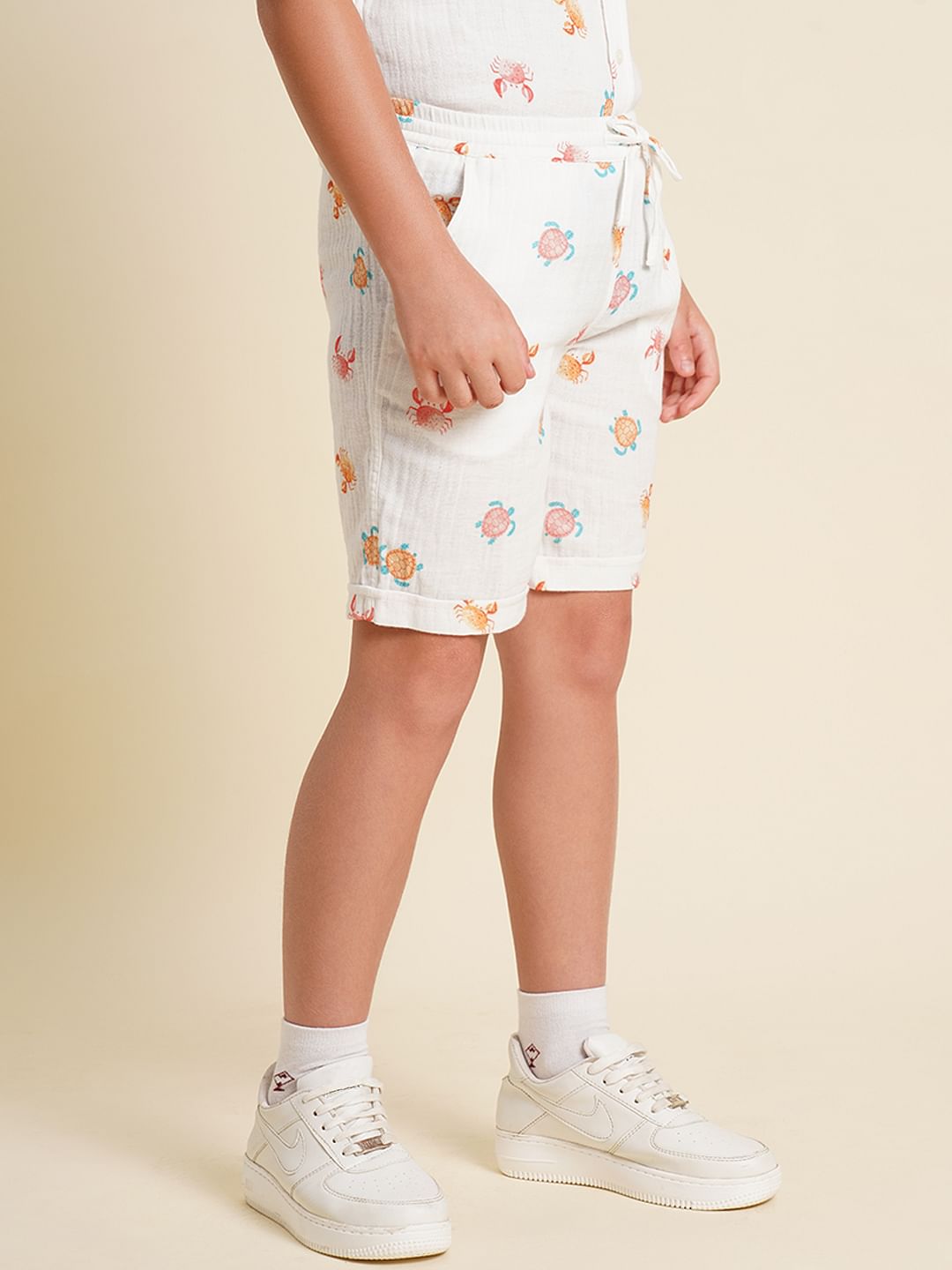 Boys White Printed Co-ord Set Shorts
