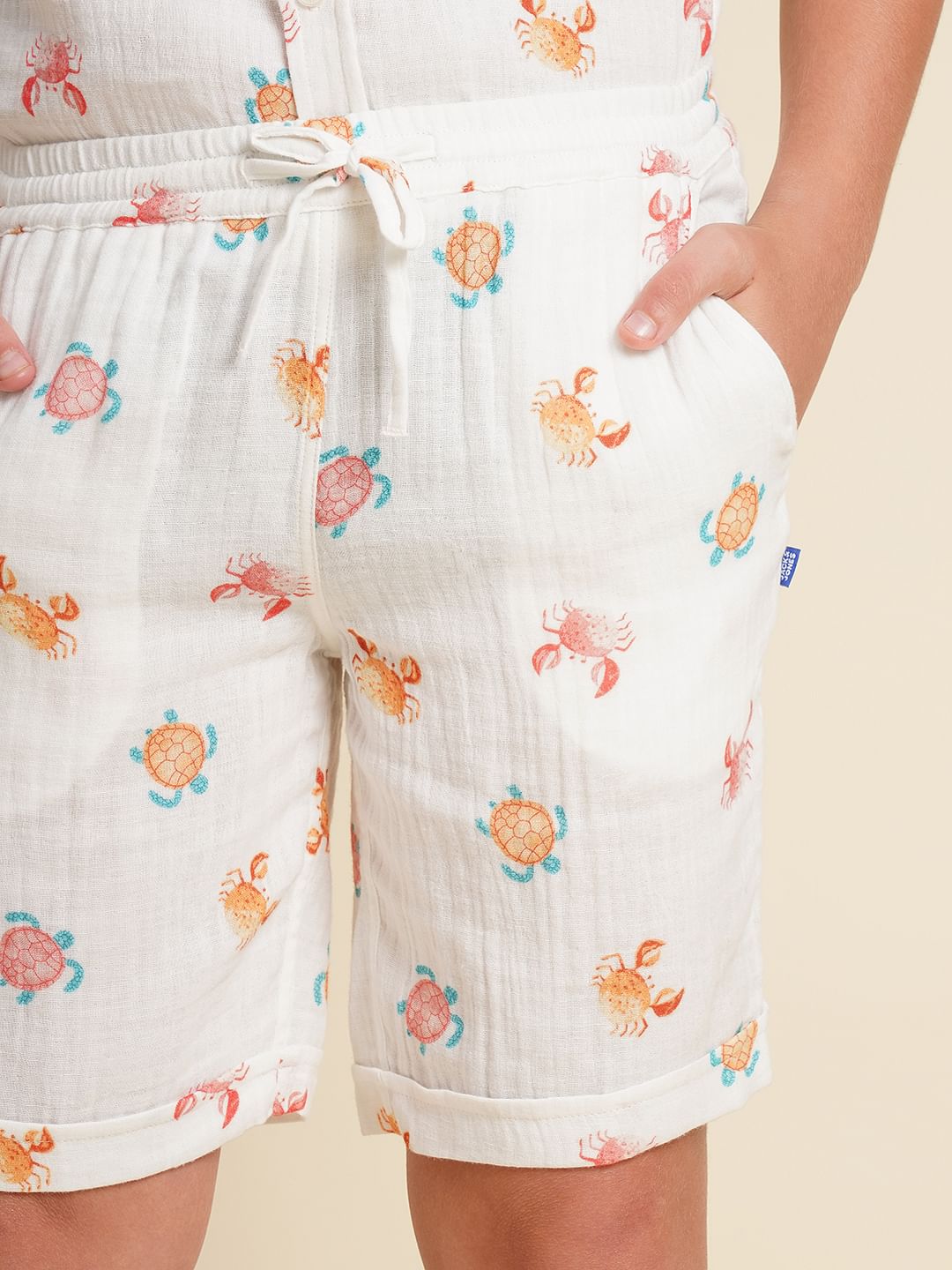 Boys White Printed Co-ord Set Shorts