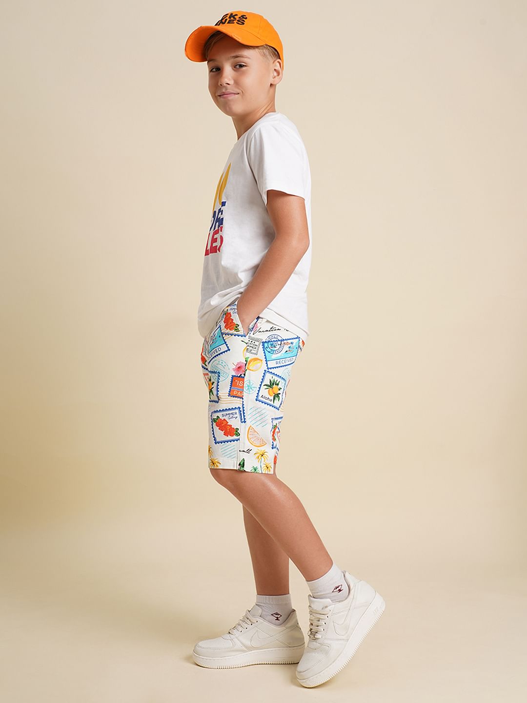Boys White Stamp Print Co-ord Set Shorts